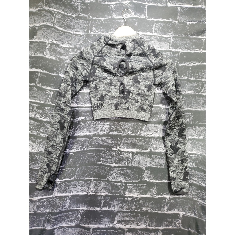 Gymshark Top Womens XS Black‎ Gray Camo Adapt Seamless Cropped Thumb Holes Logo - Picture 13 of 15